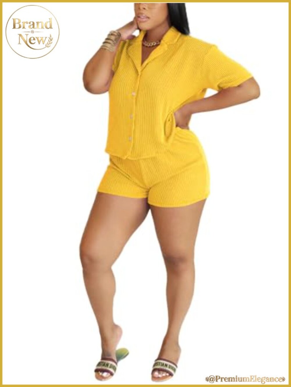 Women's 2 Piece Sweatsuit Set Button Down Top Ribbed Shorts Casual Summer